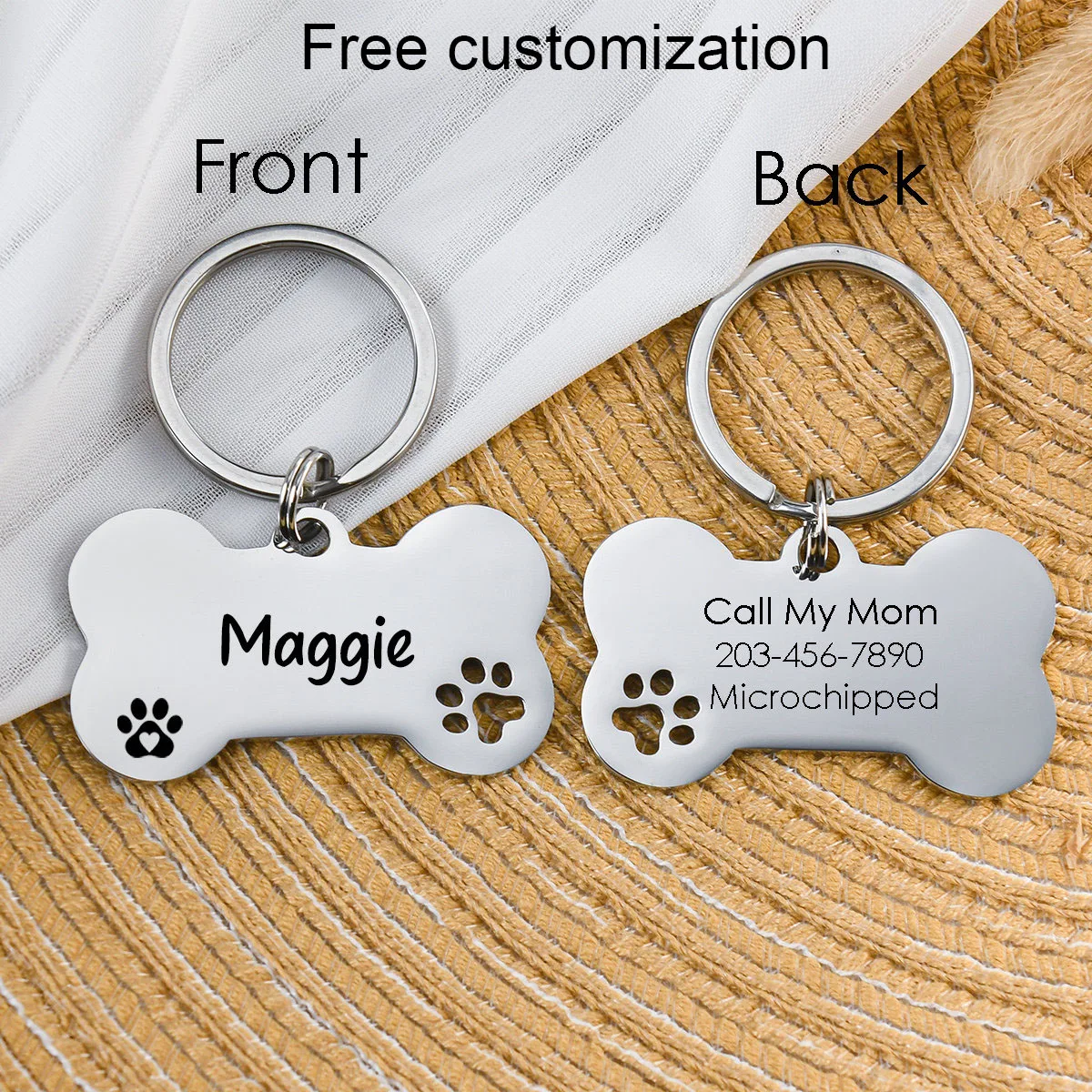 Personalized Pet ID Tag Safety Anti-Loss Dog Cat Tag with Instant Info Custom Engraved Stainless Steel Name Tag Durable Pet Tag