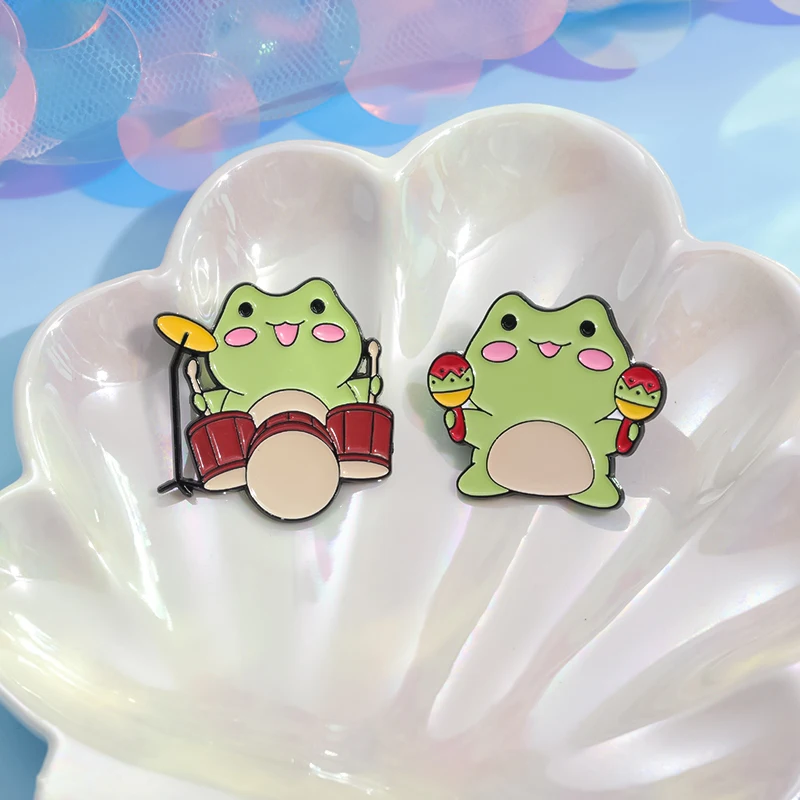 Cute Frog Band Enamel Pins - 5Pcs Music Animal Set With Guitar, Drums, Bass, Trumpet, Maracas
