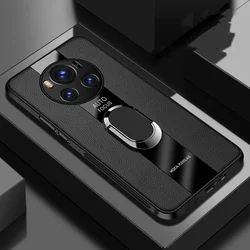 Luxury Leather Magnetic Holder Phone Cover with Racing Style Shockproof Bumper for Magic 6 (Black)