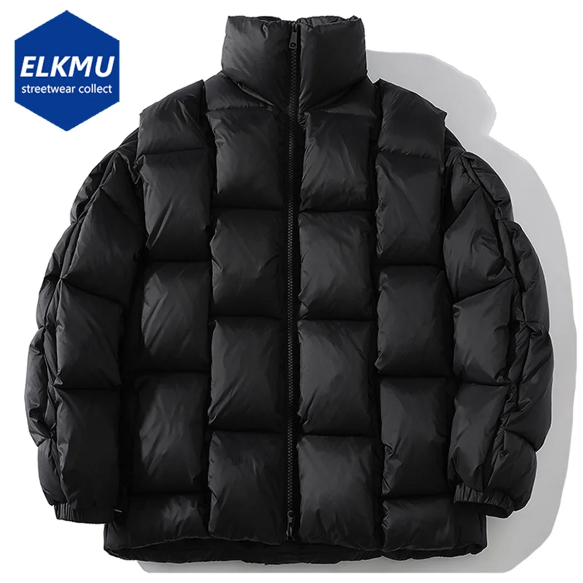 

Winter padded coatsquare woven thickened down jacketsolid color fashionablelooseparka coatHarajuku street clothing bubble jacket