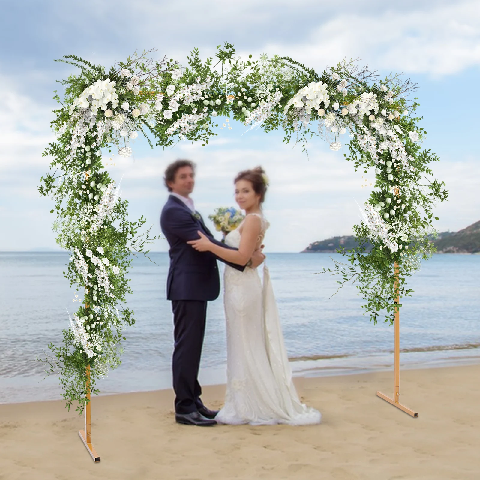 2x2m Golden Square Wedding Arch Height Adjustable Flower Balloon Dispaly Rack