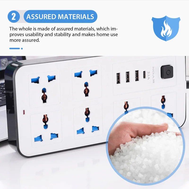 Power Strip Multi Tap Universal Plug EU US UK Outlet With 2m Extension Cord AC Type C USB Port Charge Electrical Socket