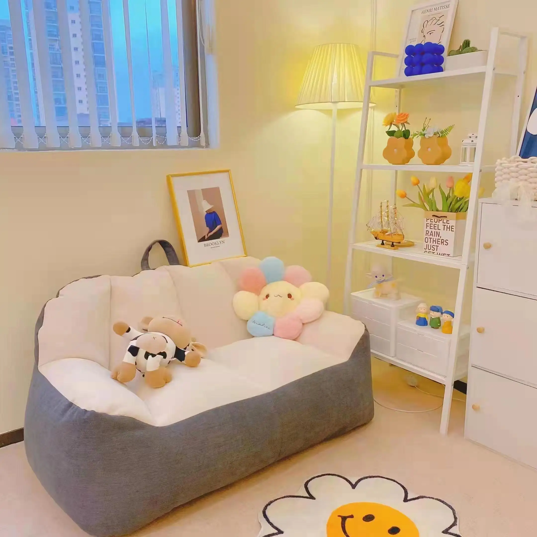 125cm Giant Bean Bag Sofa Cotton Linen Lazy Sofa Couch Recliner Floor Seat Tatami Puff Armchair Corner Comfy Small Apartment