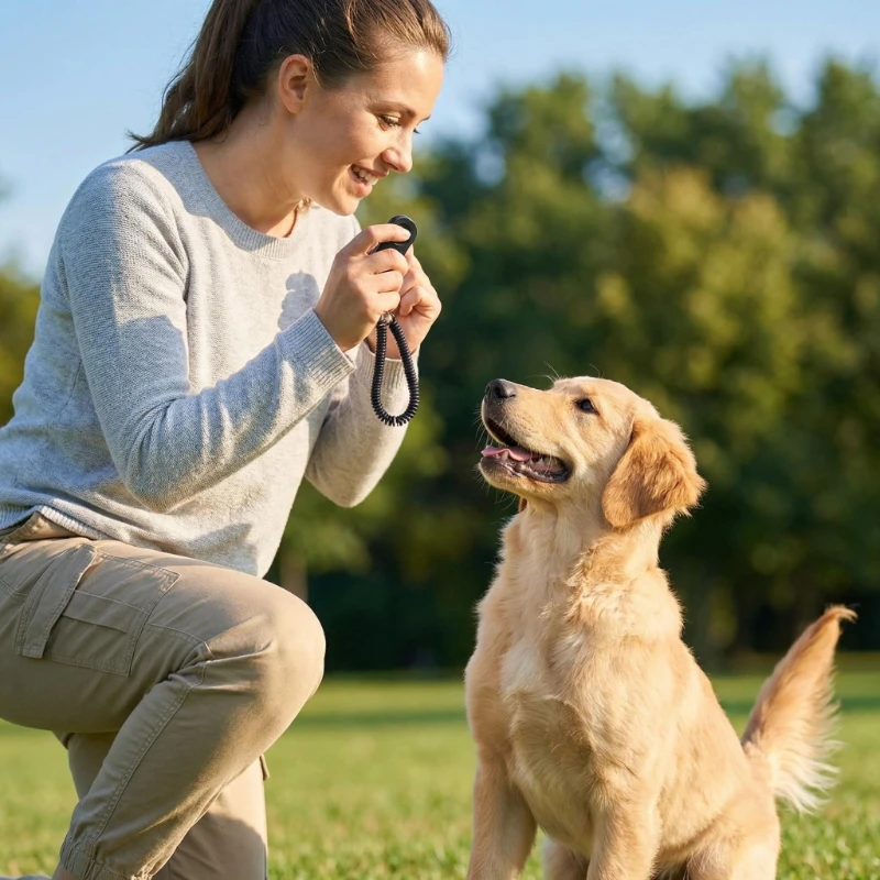 1 Dog Training Snap Button Pet Command Device, Pet Whistle with Black Wrist Strap, Made of ABS Material, Stainless Steel Spring, 4