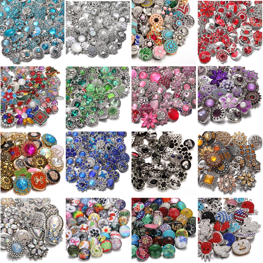 100pcs/lot Wholesale 18mm Snap Jewelry Crystal Metal 18mm Snap Buttons Diy Charm Snaps Buttons for Snap Button Bracelet Necklace