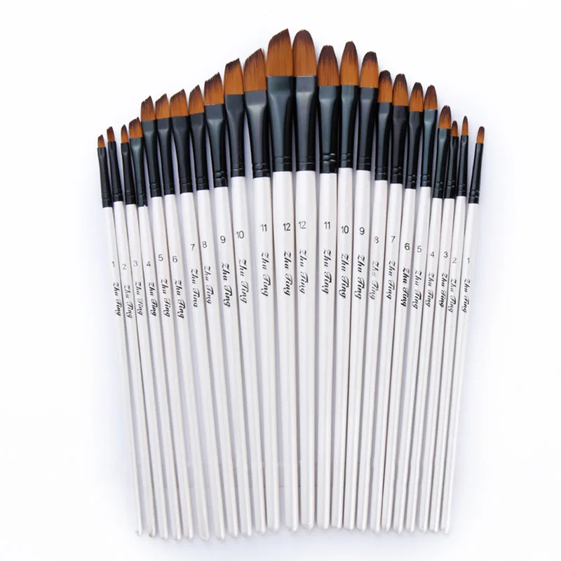 artist nylon paint brush professional watercolor acrylic wooden handle painting brushes art supplies stationery 10 pcs 12pcs/set Nylon Hair Wooden Handle Watercolor Paint Brush Pen Set Learning DIY Oil Acrylic Painting Art Paint Brushes Supplies