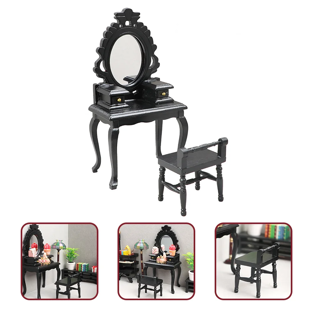 

2 Pcs Vintage Dresser Stool Miniature Dressing Table Wooden Accessories Furniture and Makeup Child Vanity