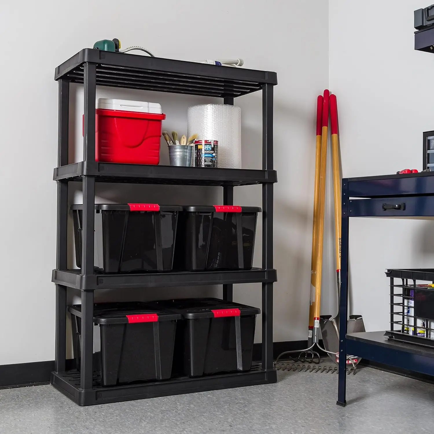 Description Picture 3 of itemUSA 4-Tier Heavy Duty Shelving Unit, 48" Fixed Height, Large Storage Shelf Organizer for Home, Garage, Basement, Laundry,