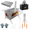 Hot Tent Stove, Wood Burning Stove, Portable Wood Stove with 6 Stainless Chimney Pipes for Outdoor Heating & Cooking, Fishing