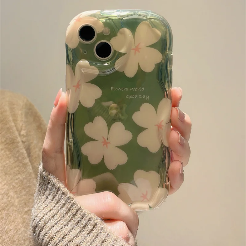 Custodia Trasparente Ins Cute Green Flower Per Iphone 14 13 Pro Max 12 11 Pro Plus Cover In Silicone Antiurto