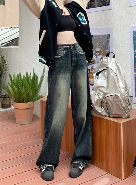 Jean ample à jambes larges pour femmes, Style Harajuku, mode de rue rétro, pantalon droit en Denim, automne hiver ﻿ 3