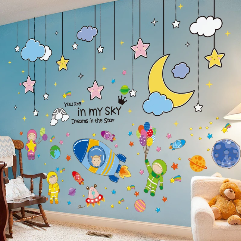 Spazio Esterno Astronauti Razzi Adesivi Murali Stelle Fai-Da-Te Arazzi Adesivi Per Camerette Camerette Camerette Decorazioni Per La Casa
