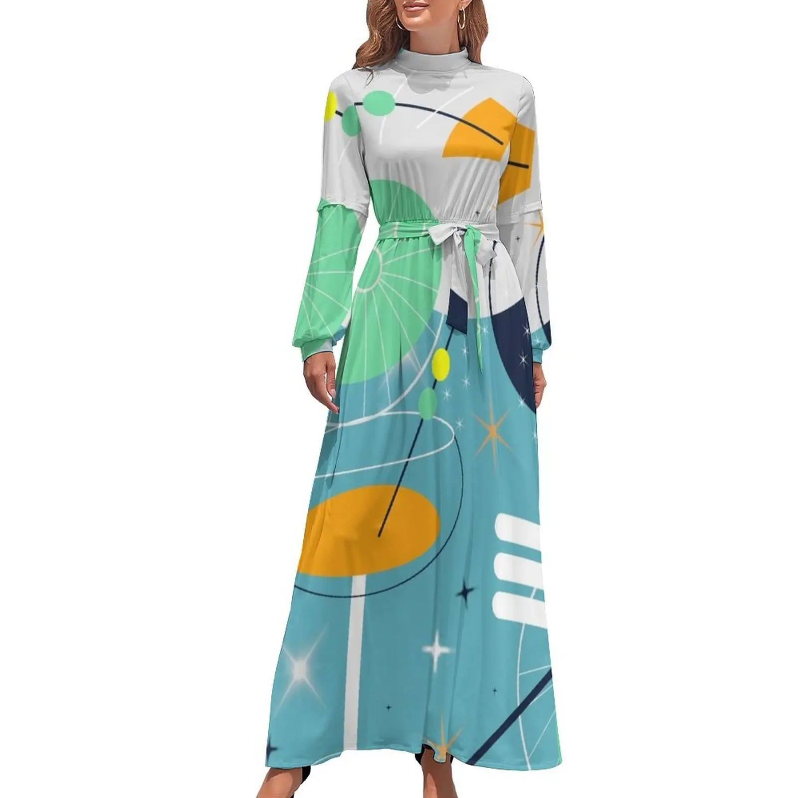 thumbnail image 1 of Vestido Largo Retro Atomico Abstracto Cocktail Time vestidos de manga larga Vestidos de gala, 1 of 5