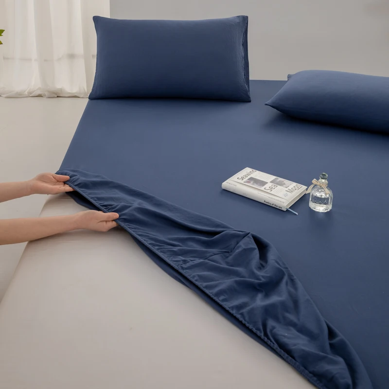 하이 퀄리티 100% 면 장착 시트, 부드러운 통기성 매트리스 커버, 탄성 밴드, 싱글, 더블, 킹, 퀸 사이즈 침대 시트