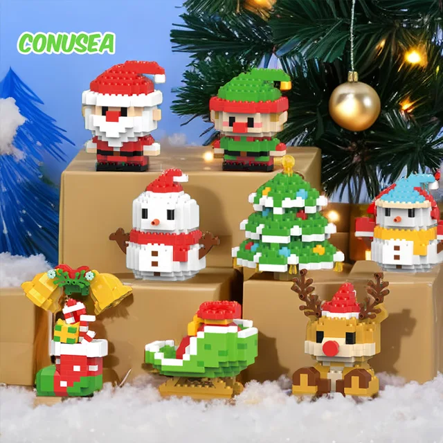 Christmas Gifts Micro Building Block Series Santa Claus Reindeer Puzzle Assembling Bricks Table Decoration Toys Children Kids 1