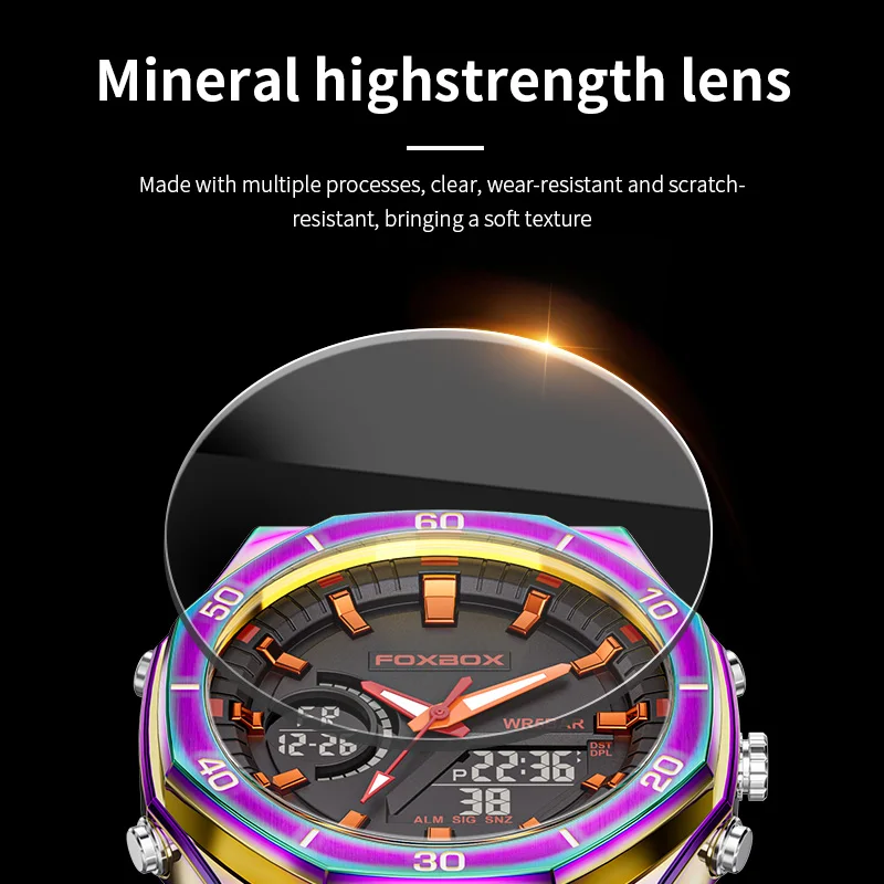 FOXBOX Luxury Mens Watches Quartz Digital Watch Sports Watch Men 30M Waterproof Wristwatch Dual Display Watch for Men Date Clock