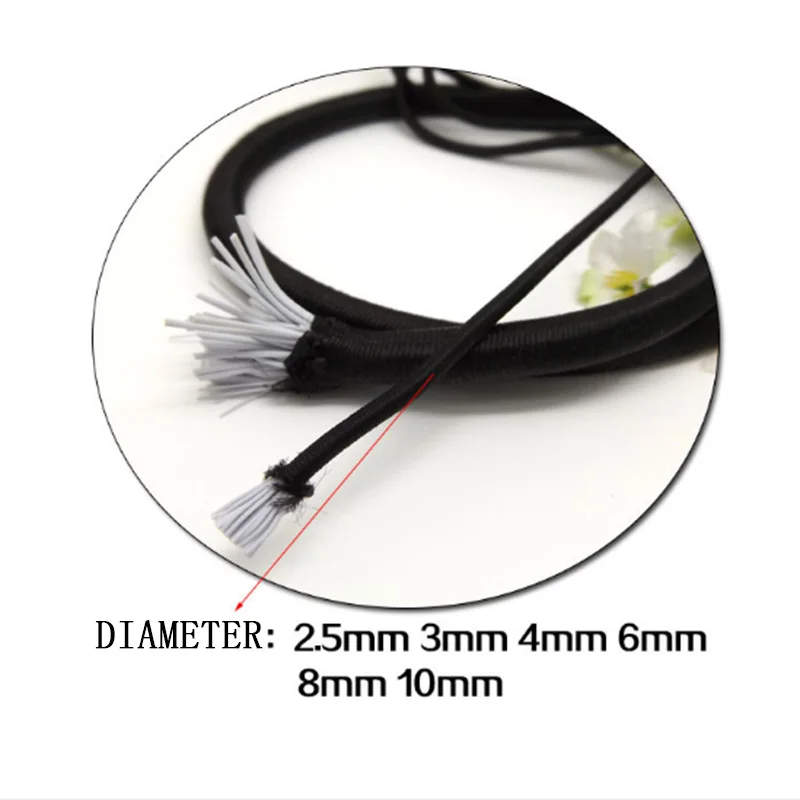 5/10 Meters/Lot 3/5/6/8/10mm Black Round Elastic Band Cord Elastic Rubber Stretch rubber Rope For Sewing Garment DIY Accessories