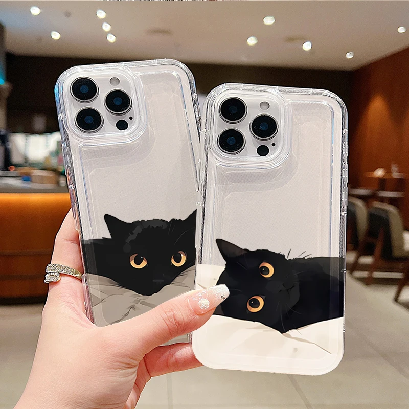 Cartoon Black Couple Cat Soft Phone Case
