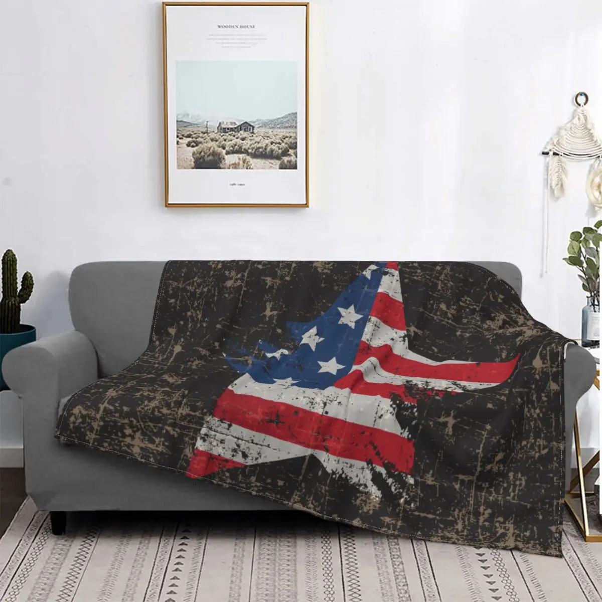 

Happy July Knitted Blanket Stars and Vintage USA Flag Flannel Throw Blanket Bedding Couch Printed Lightweight Bedspreads