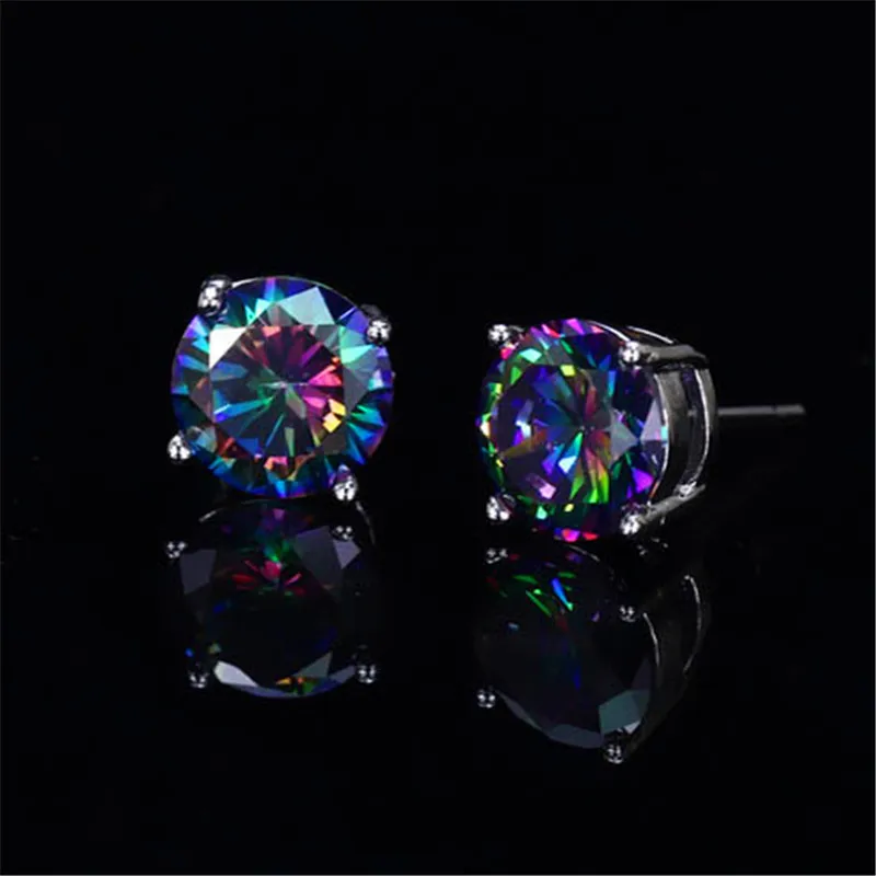 Red Green Crystal Round Stone Stud Earrings For Women Men Wedding Jewelry Mystic Rainbow Fire Blue Green Zircon Double Earrings