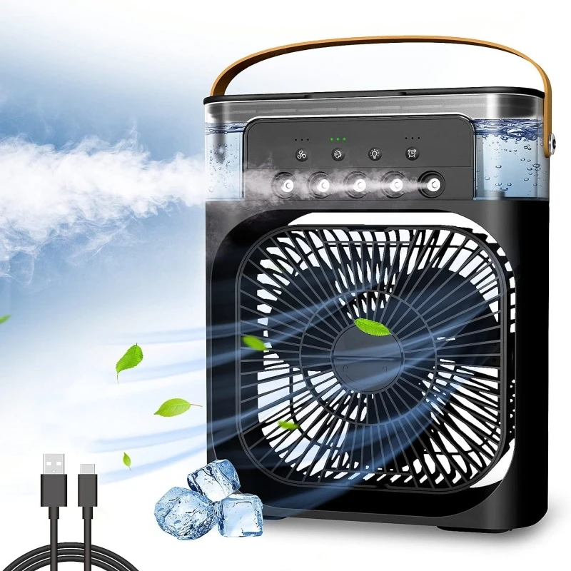 

Portable Air Conditioner Fan Mini Evaporative Air Cooler Humidifier with 7 Colors LED Light 1/2/3H Timer 3 Speed & 3 Spray Modes