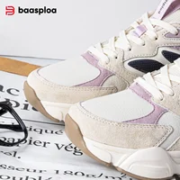Baasploa femmes espadrilles décontractées confort en cuir chaussures de marche pour femmes couleur unie mode chaussures de Sport antidérapant hauteur augmenter 4