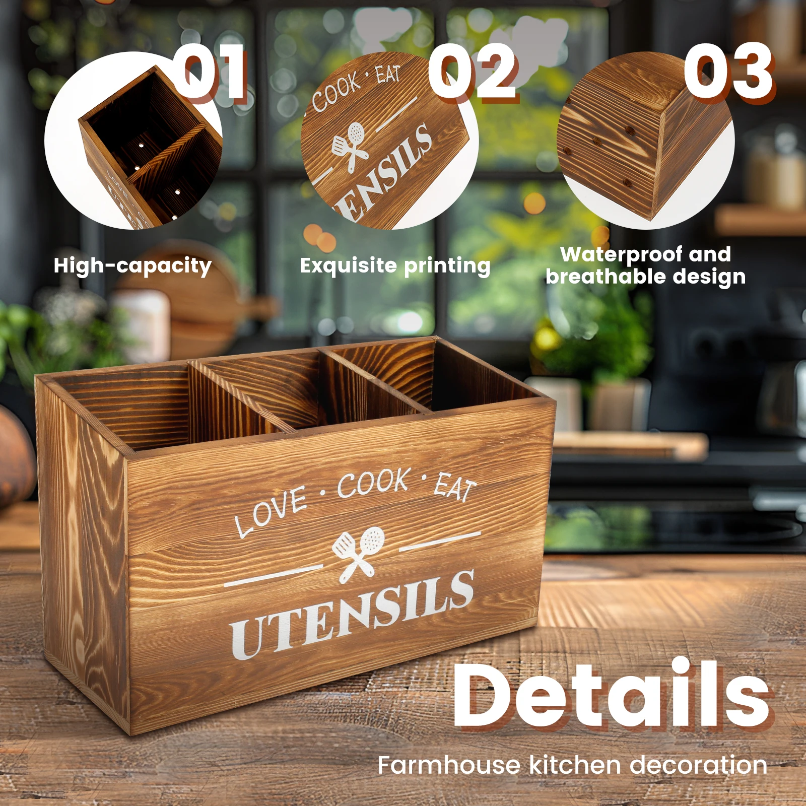 Paulownia Wood Kitchen Utensil Holder with Compartments 11 S1c19013e20114fb1a45e13e2e30176a4w