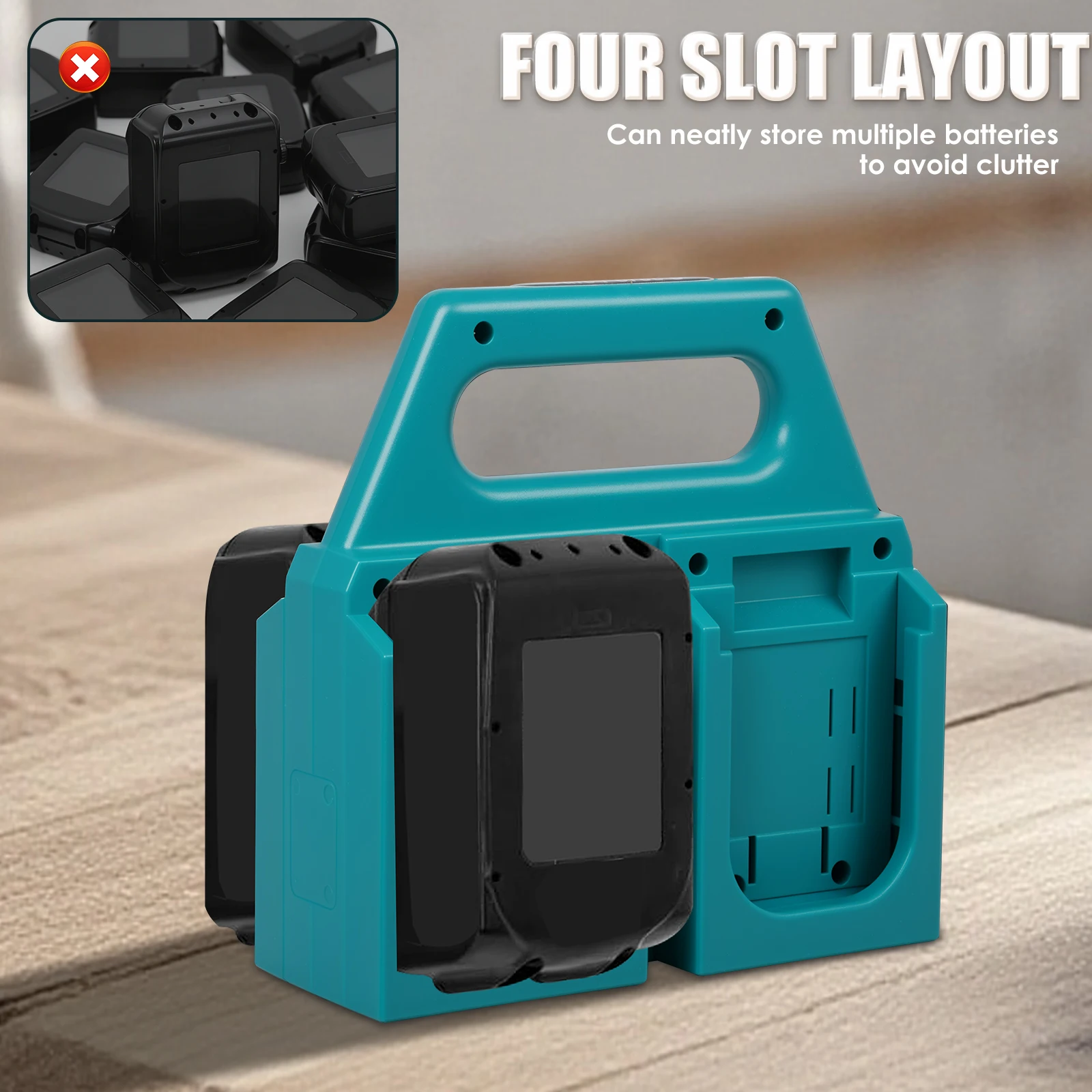 6/4-Fach Akku-Aufbewahrungshalter für Makita 18V/14,4V Passend für BL18/BL14 Akkus Tragbarer und Robuster Akku-Organizer für Werkbank – Detail 4
