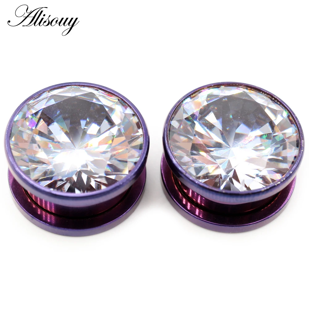 Alisouy 2 Stück Edelstahl Zirkonia Kristall Schraub-Ohrstöpsel Tunnel Plugs Expander Stretcher Gauges Ohrringe Körperschmuck – Detail 21