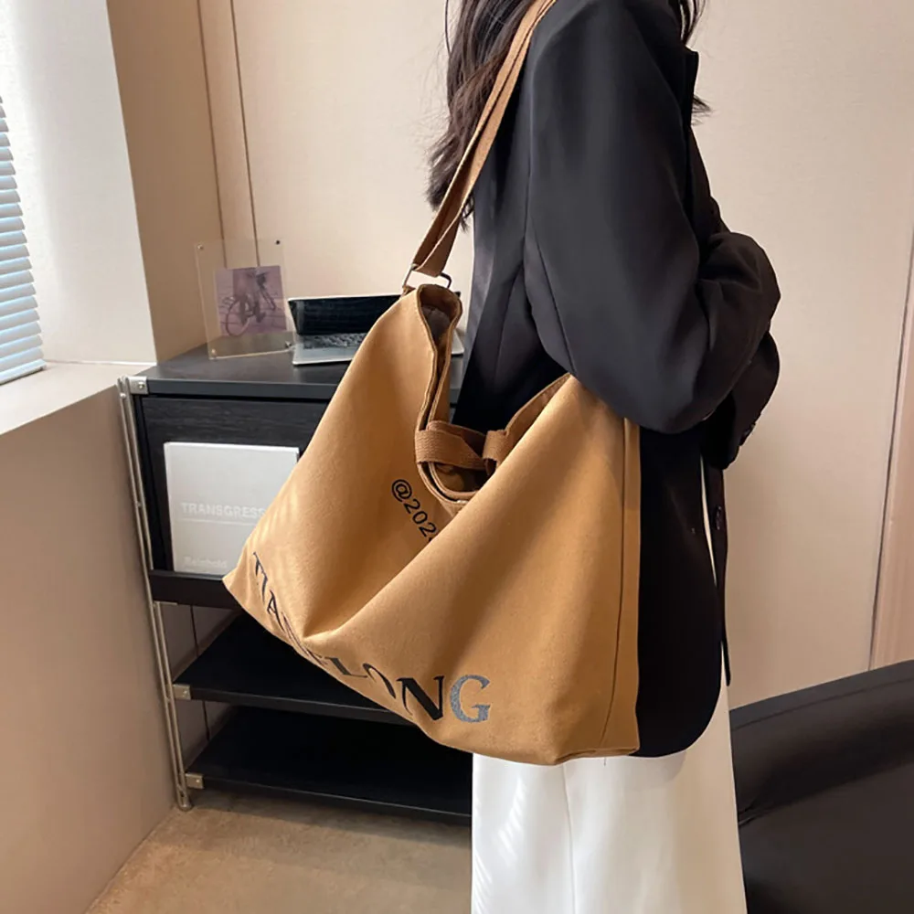 

Women's Canvas Shoulder Bags Eco Reusable Solid Colour Shopper Fashion Large Capacity Handbags Casual Simple Bag for Students