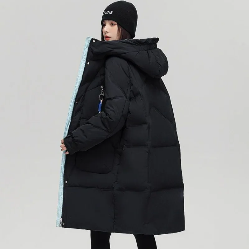 2023 New Women Down Jacket Winter Coat Female Mid Length Version Parkas Slim Fit Thick Warm Outwear Hooded Versatile Overcoat