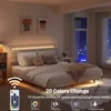Wood Floating Bed with Hidden Storage Headboard, LED Light, USB Ports for Adult, Beige 4