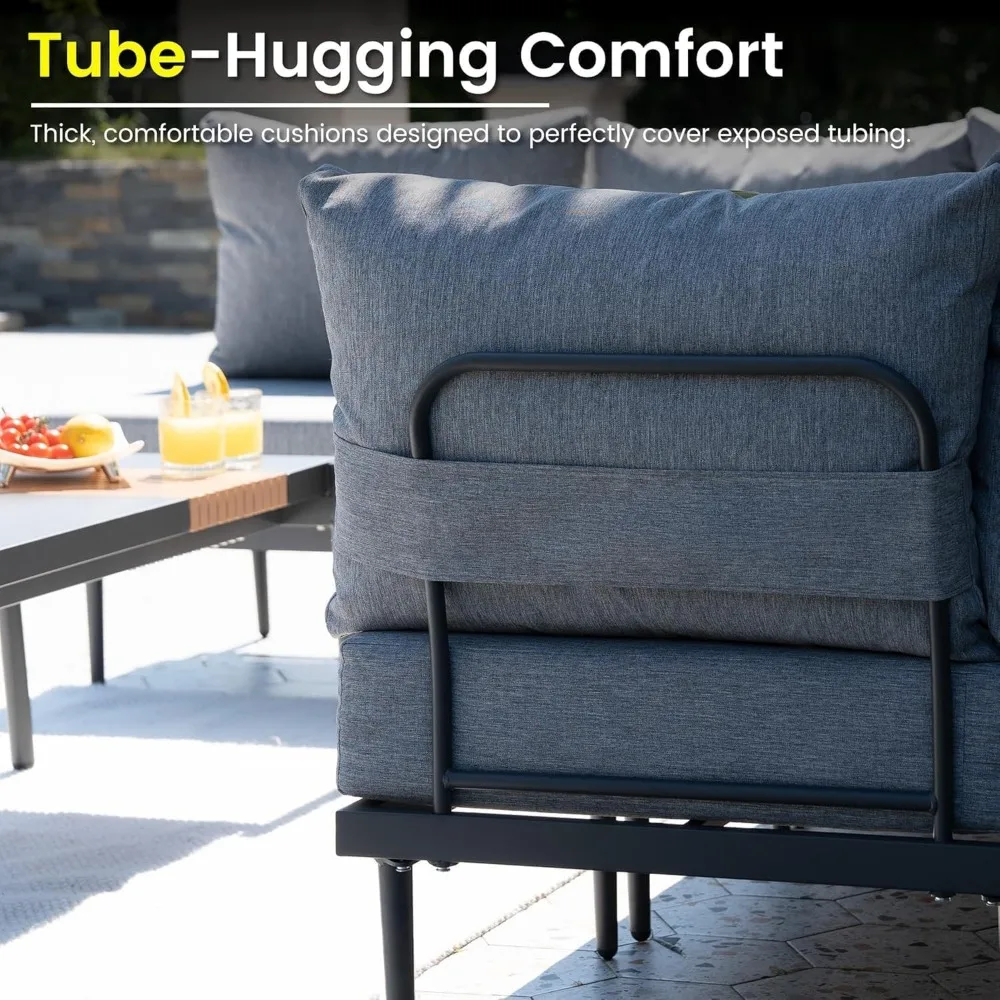 Outdoor 4 Pieces Metal Patio Furniture Set, Outdoor Sectional Sofa w/6 Inch Olefin Cushion,Modern Outdoor Conversation Sets 6