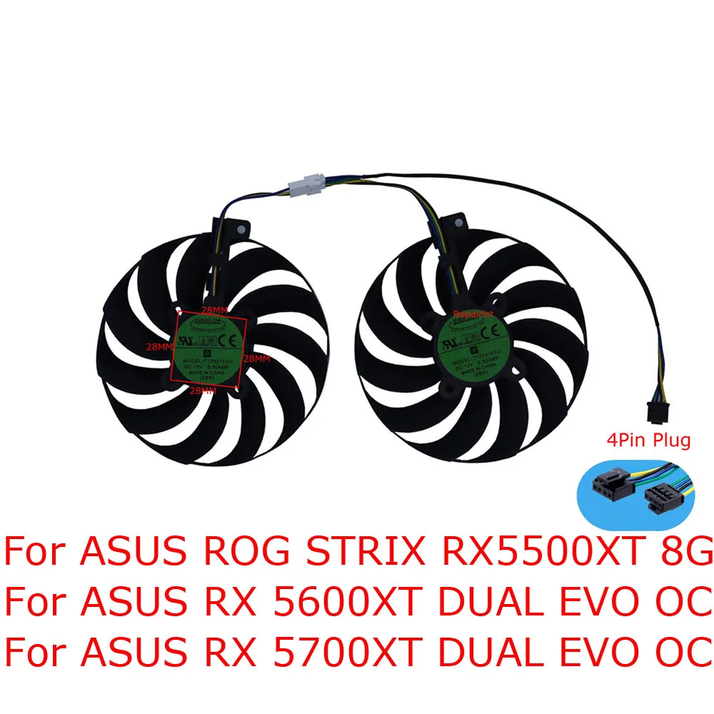 Conjunto T129215su4pinventilador Placa de Vídeoventilador de Placas Gráficapara Asus rx 5600 xt Dual Evo Ocpara Asus Rx5700 rx 5700 xt Dual Evo oc Placa de Vídeo Ventilador Substituir Fdc10u12s9-c Pld10010s12hh Peças - Imagem 2