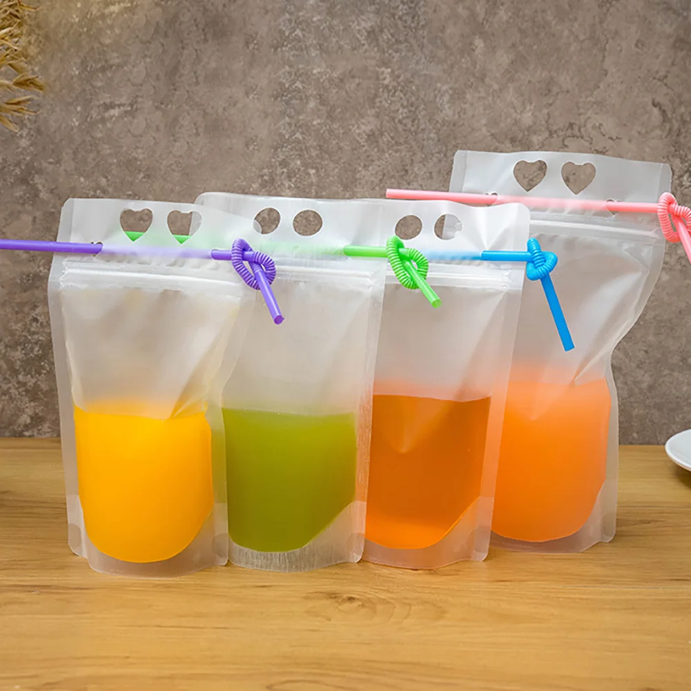 Drink Pouches With Straw Reclosable Ice Drink Pouches Smoothie Bags With  Drinking Straws Reusable Juice Pouch – ligoutrade