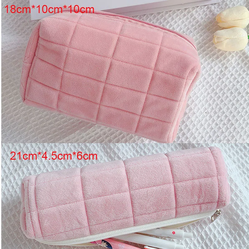 Cute Plush Makeup Bag for Women Portable Travel Small Cosmetic Bags Solid  Color Zipper Toiletry Bag Washing Pouch Storage Bags