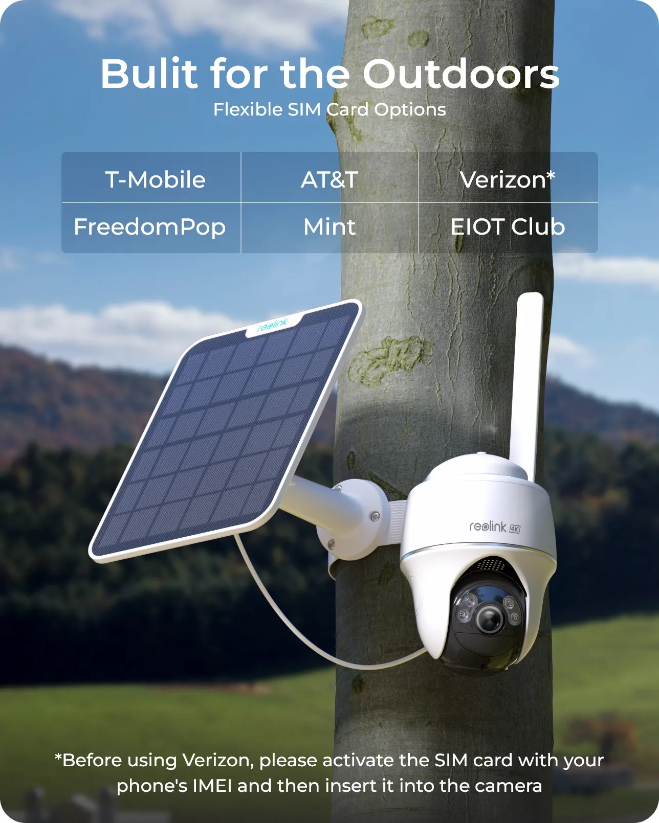 Reolink 5MP 3G/4G LTE PT Camera 4K 8MP Cellular Wireless Outdoor Security Camera Smart Detection Battery/Solar Powered IP Camera