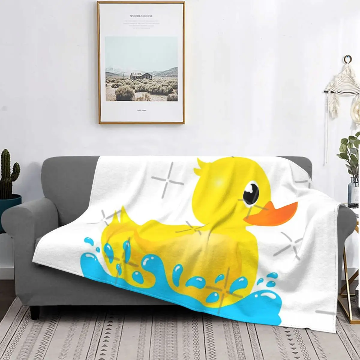 Manta de goma amarilla de pato y salpicaduras, cubierta de cama, manta de lana, colcha, 220x240