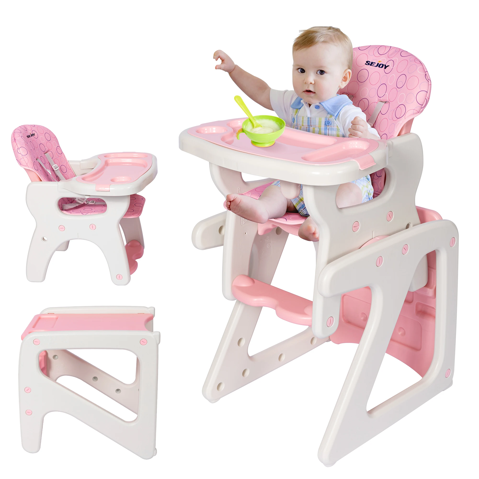 High Chair, Adjustable Baby Eating Chair for Babies and Toddlers, Convertible Baby Seat for 6 Months to 3 Years Highchairs