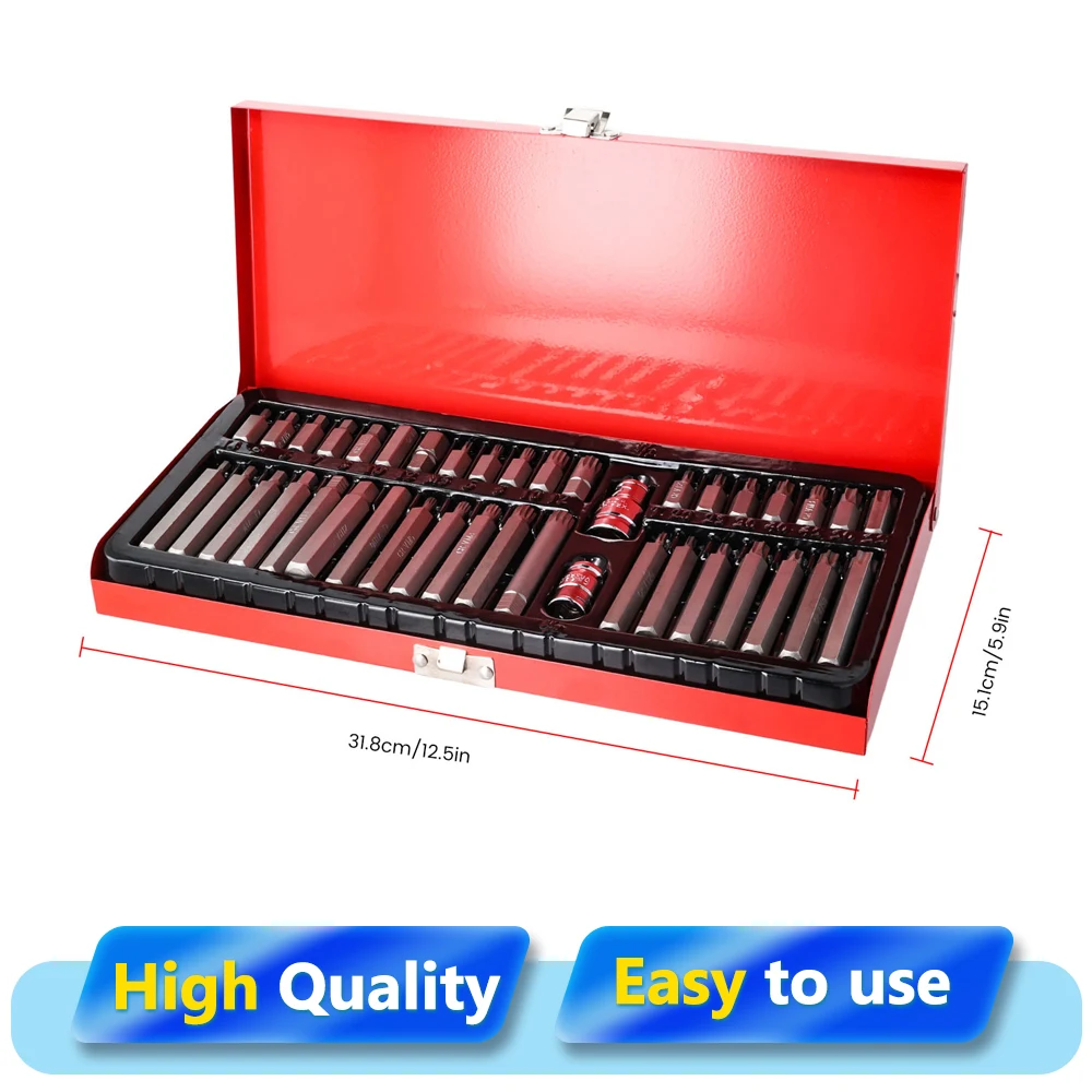 Podofo 40-teiliges Steckschlüssel-Set, Autoreparatur-Werkzeug, Sechskant-Stern-Torx-Spline, Schlagschrauber-Bit-Set für Auto-Reparatur, Professionelles Metallbearbeitungs-Kit