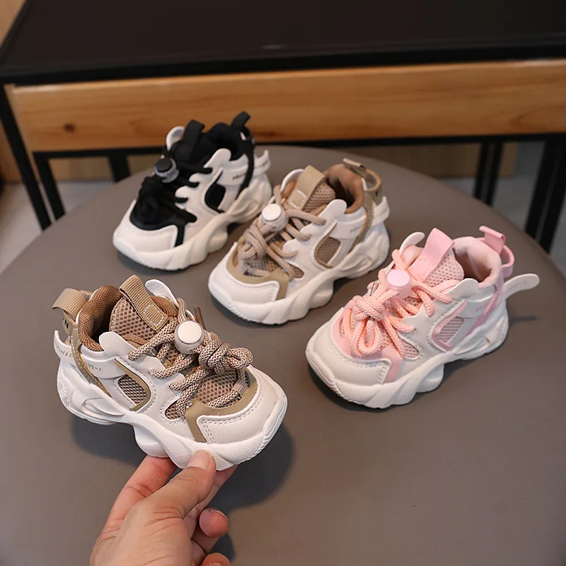 Toddler Sneakers Spring Autumn Baby Casual Sport Shoes Infant Lace-up Breathable Little Boys Girls Walking Shoes Pink, Khaki 2