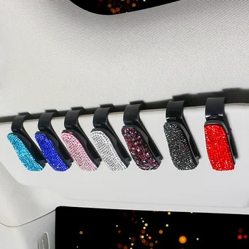 Diamond Crystal Car Glasses Holder Sun Visor Glasses Sunglasses Eyeglasses Clips Auto Decor Car Bling Accessories for Women