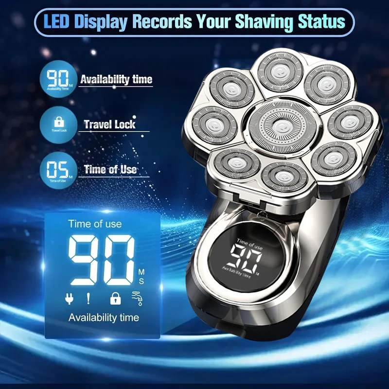 9D Floating Electric Shavers for Men Bald Head IPX7 Waterproof Electric Razor Wet/Dry Shaving with Grooming Kit with LED Display 3