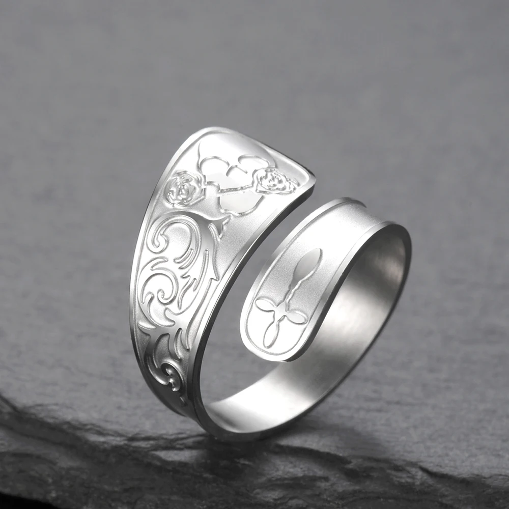 Dawapara Retro Schädel Ringe Gothic Einstellbare Rose Blume Löffel Ringe Halloween Schmuck Geschenke Edelstahl Schmuck – Detail 19