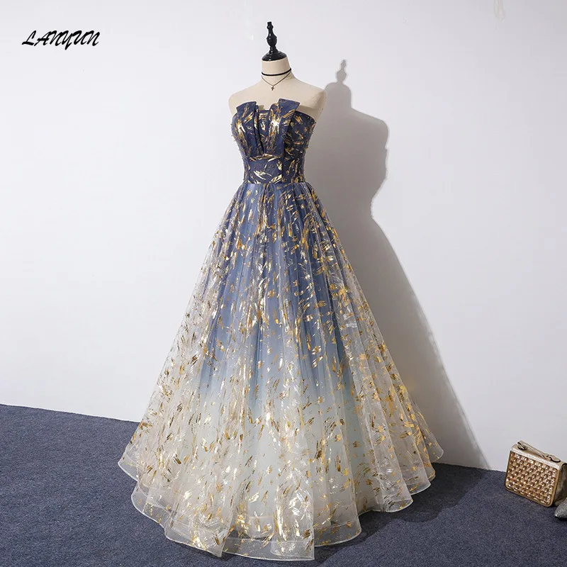 Strapless A-line Formal Dress Bling Elegant Performance And Banquet Evening Dresses Long Party vestido de festa fivsole new arrival moroccan kaftan 2021 gold appliques evening dress custom vestido de renda groom mother formal party dress