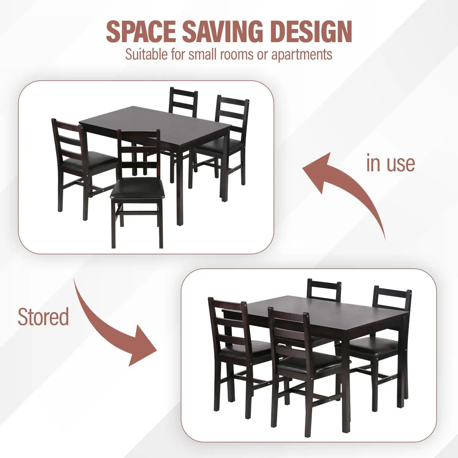 5 Pieces Kitchen Dining Room Set Dining Kitchen Table and Chairs Mid Century Style Wood Dinette Table Set