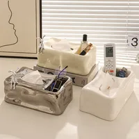 Silver Ceramic Tissue Box Fold Pattern Irregular Ice Shape Silver Rabbit Napkin Holder Paper Towel Holder Home Desktop Storage 2