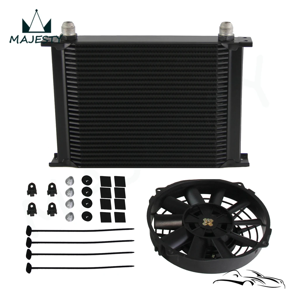 7 Fixed Cooling Fan VRracing 28 ROW 10AN Engine Transmission Racing Aluminum Oil Cooler Kit with Thermostat Adaptor 
