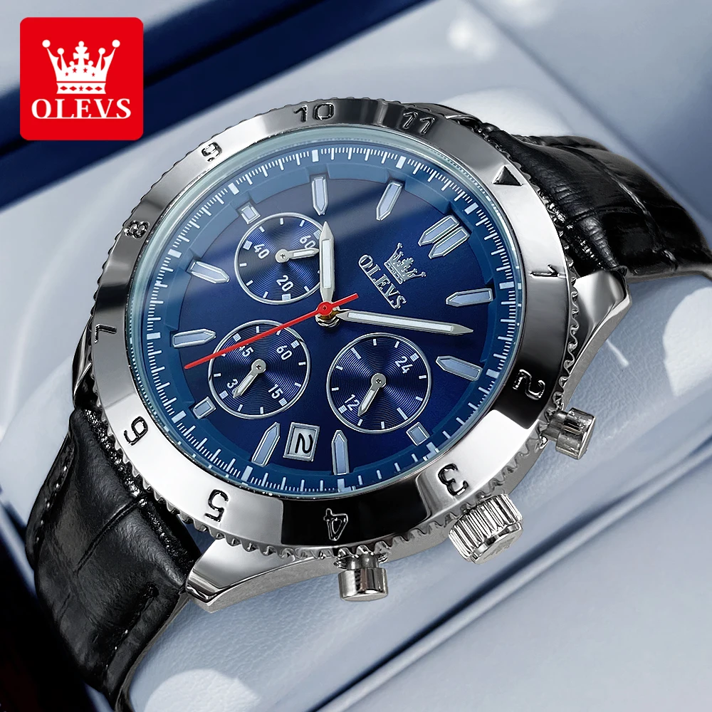 OLEVS TY711 Business Quartz Watch For Men 24 Hours Display Calendar Leather Wristwatch Chronograph Waterproof Luminous Man Watch