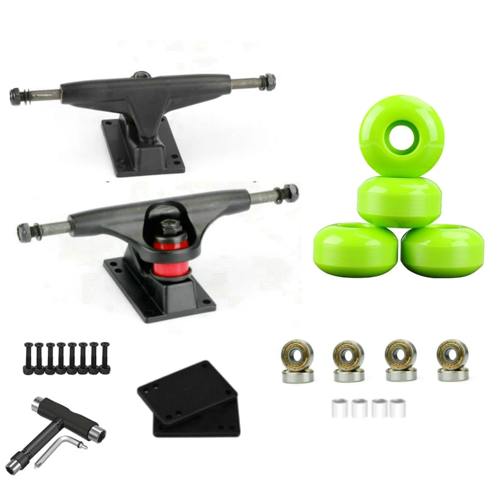 

100A Skateboard Longboard 52X32mm Wheels with 5 Inch Skateboard Trucks and Skateboard Tools Skateboard Accessories,Green